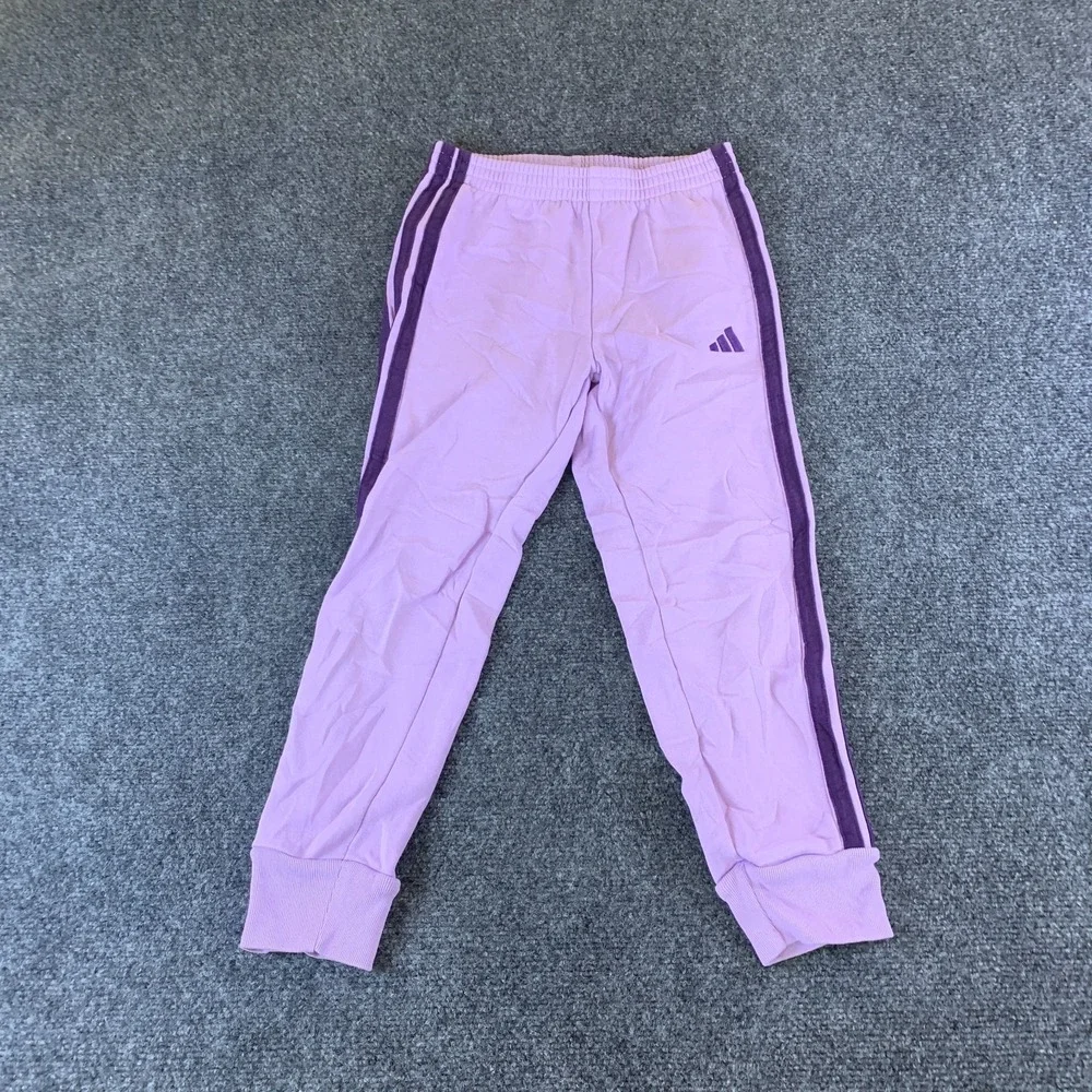 Adidas Hoodie & Pants Set Girls 7 Purple Good Fleece Lined 3 Stripes Tracksuit